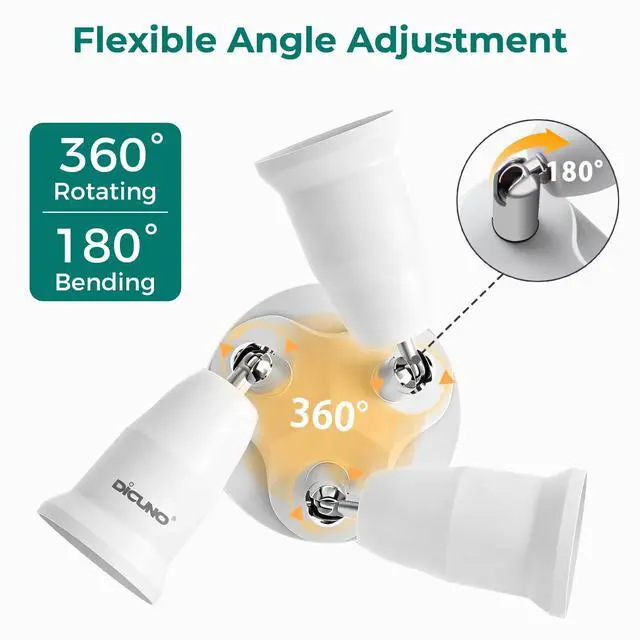 Alt view image 3 of 7 - 3 in 1 E26 Light Socket Splitter, 360° Adjustable and 180° Bendable