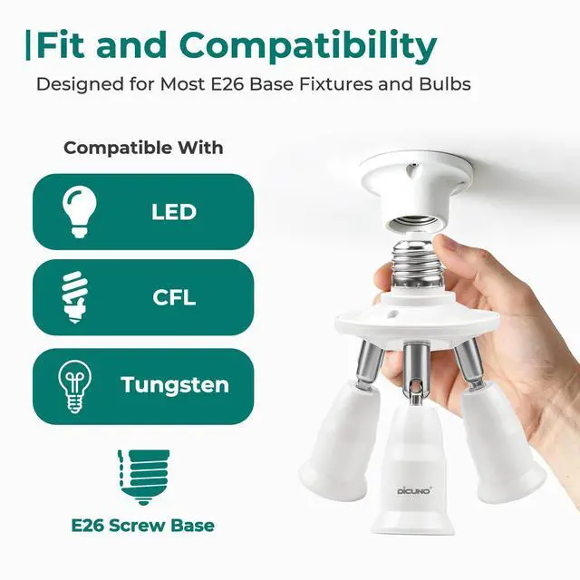 Alt view image 6 of 7 - 3 in 1 E26 Light Socket Splitter, 360° Adjustable and 180° Bendable