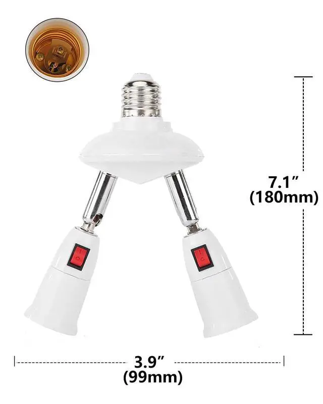 Alt view image 2 of 7 - 2-in-1 Light Socket Extender, E26/E27, Adjustable,with Switch