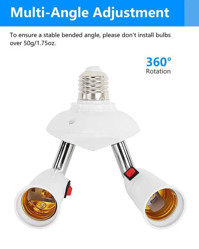 Alt view image 3 of 7 - 2-in-1 Light Socket Extender, E26/E27, Adjustable,with Switch