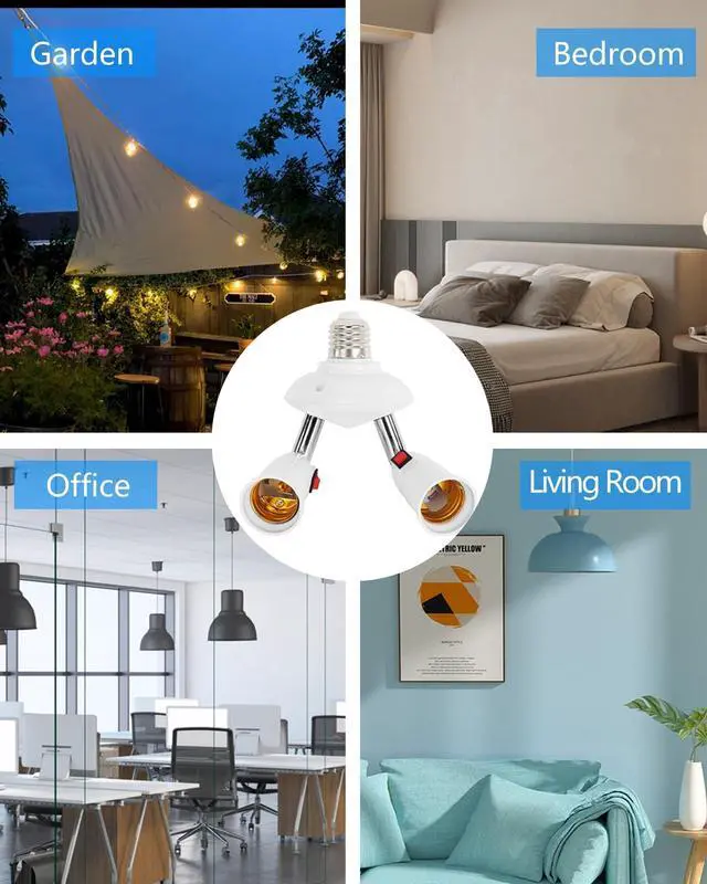 Alt view image 5 of 7 - 2-in-1 Light Socket Extender, E26/E27, Adjustable,with Switch