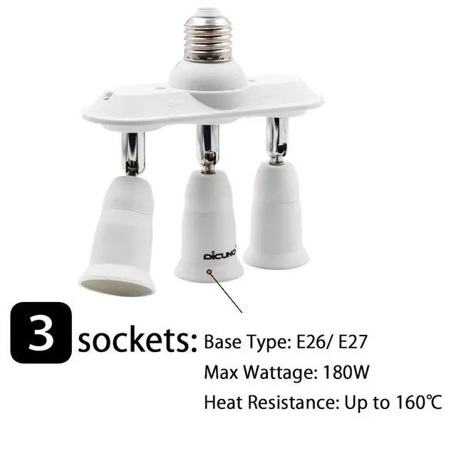 Alt view image 3 of 7 - Light Socket Splitter 3 Way Adapter, 3 in 1 E26 Socket Converter
