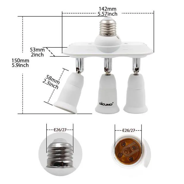 Alt view image 2 of 7 - Light Socket Splitter 3 Way Adapter, 3 in 1 E26 Socket Converter