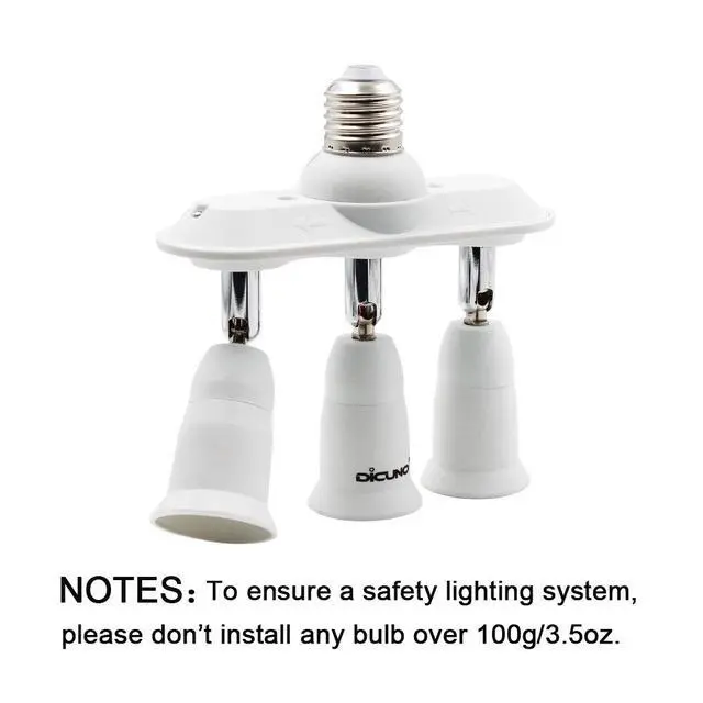Alt view image 7 of 7 - Light Socket Splitter 3 Way Adapter, 3 in 1 E26 Socket Converter
