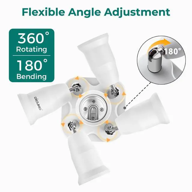 Alt view image 3 of 7 - 5 in 1 E26 Light Socket Splitter, 360° Adjustable and 180° Bendable