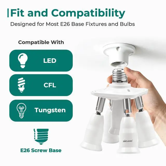 Alt view image 6 of 7 - 5 in 1 E26 Light Socket Splitter, 360° Adjustable and 180° Bendable