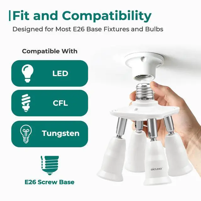 Alt view image 6 of 7 - 4 in 1 E26 Light Socket Splitter, 360° Adjustable and 180° Bendable
