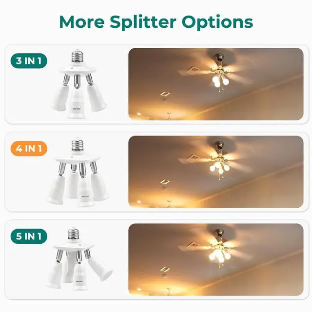 Alt view image 7 of 7 - 4 in 1 E26 Light Socket Splitter, 360° Adjustable and 180° Bendable