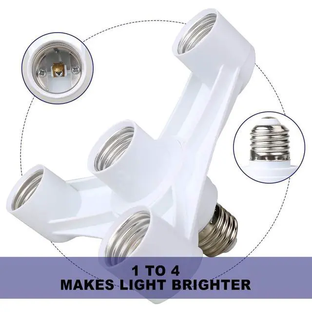 Alt view image 6 of 7 - 4 in 1 Light Bulb Socket Splitter, E26/E27 Light Socket Adapter Conventer, Standard Base LED Bulb Converter, Fixed&Heat-Resistant