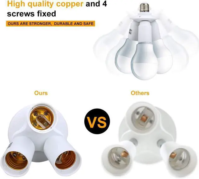 Alt view image 3 of 7 - 3 in 1 E26 E27 Light Bulb Socket Splitter Adapter, Standard LED Bulb Base Converter, 3 Way Bulbs Socket Holder, 60W Each Port, Total 180W