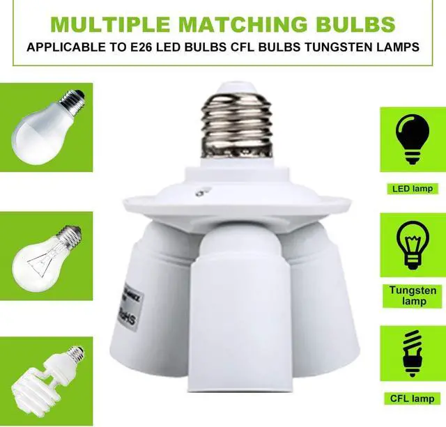 Alt view image 4 of 7 - 3 in 1 E26 E27 Light Bulb Socket Splitter Adapter, Standard LED Bulb Base Converter, 3 Way Bulbs Socket Holder, 60W Each Port, Total 180W