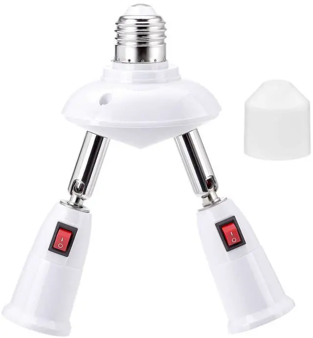 Main image of 2-in-1 Light Socket Extender, E26/E27 Bulb Extension Holder, 360° Adjustable Dual Sockets, for LED, Security Cameras