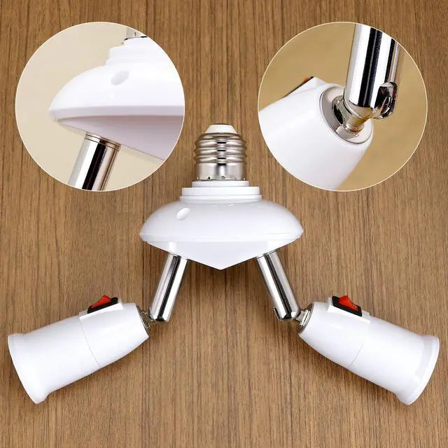 Alt view image 2 of 7 - 2-in-1 Light Socket Extender, E26/E27 Bulb Extension Holder, 360° Adjustable Dual Sockets, for LED, Security Cameras