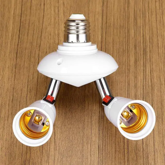 Alt view image 4 of 7 - 2-in-1 Light Socket Extender, E26/E27 Bulb Extension Holder, 360° Adjustable Dual Sockets, for LED, Security Cameras