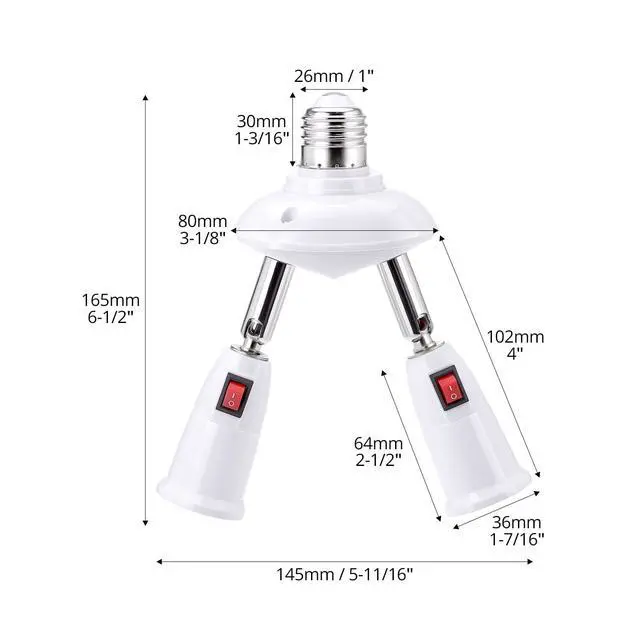 Alt view image 6 of 7 - 2-in-1 Light Socket Extender, E26/E27 Bulb Extension Holder, 360° Adjustable Dual Sockets, for LED, Security Cameras