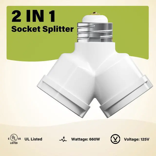 Alt view image 2 of 5 - E26 Splitter Adapter 2 Pack, 1 to 2 E26 Socket, ETL Listed 660W