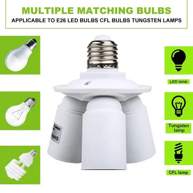 Alt view image 6 of 7 - 3 in 1 Standard LED Light Bulb Lamp Socket Adapter Splitter Heat-Resistant PBT E26 and E27 86V-240V Light Socket Splitter