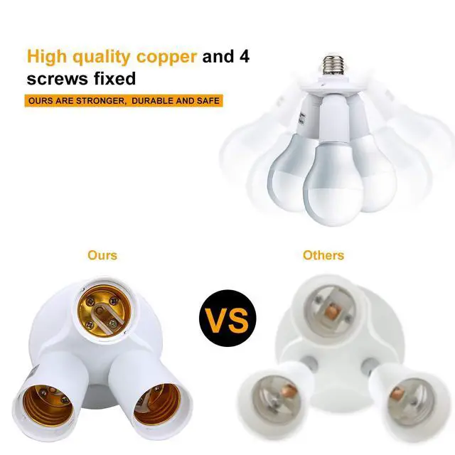 Alt view image 4 of 7 - 3 in 1 Standard LED Light Bulb Lamp Socket Adapter Splitter Heat-Resistant PBT E26 and E27 86V-240V Light Socket Splitter
