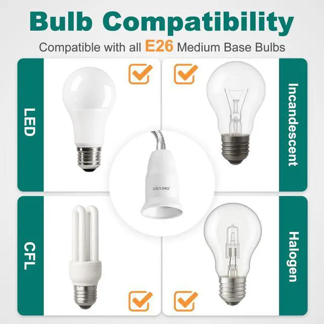 Alt view image 7 of 7 - E26 Light Socket Extender 6.1'', Flexible Extension Adapter, 2-Pack