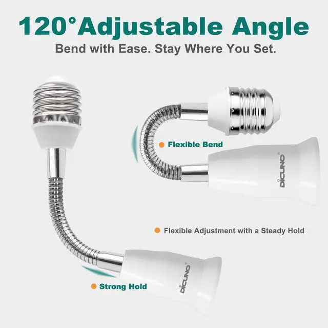 Alt view image 5 of 7 - E26 Light Socket Extender 6.1'', Flexible Extension Adapter, 2-Pack