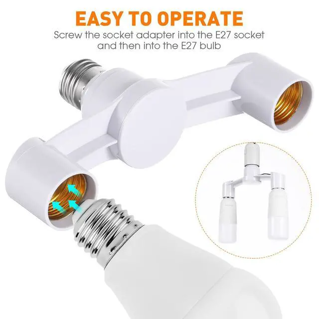 Alt view image 2 of 7 - 2-Pack Double Heads E27 Light Socket Splitter, 7-Inch Wide Spacing Dual Lamp Holder, T-Shape Bulb Splitter Adapter for Large LED Bulbs, Garage, Plant Grow Light (Standard Base)