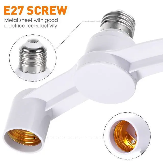 Alt view image 5 of 7 - 2-Pack Double Heads E27 Light Socket Splitter, 7-Inch Wide Spacing Dual Lamp Holder, T-Shape Bulb Splitter Adapter for Large LED Bulbs, Garage, Plant Grow Light (Standard Base)