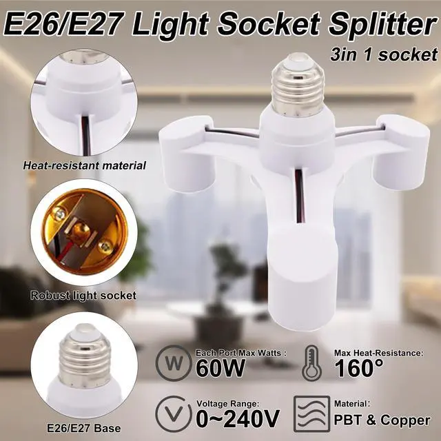 Alt view image 2 of 7 - 3-in-1 Light Socket Splitter Adapter, E26/E27, 3 Way Expand Lighting
