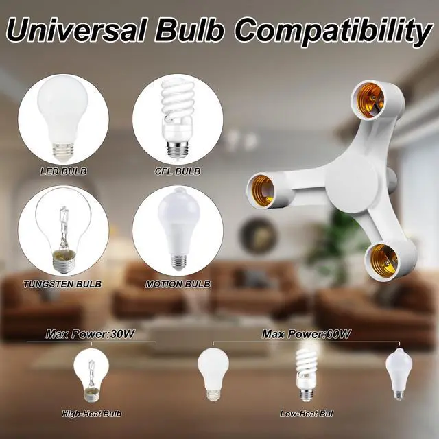 Alt view image 3 of 7 - 3-in-1 Light Socket Splitter Adapter, E26/E27, 3 Way Expand Lighting