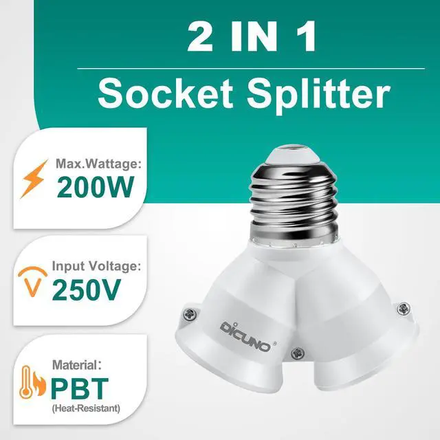Alt view image 2 of 7 - 2 in 1 E26 Socket Splitter Adapter, Light Socket Splitter, 2-Pack