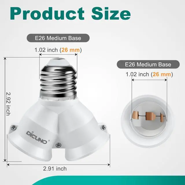 Alt view image 3 of 7 - 2 in 1 E26 Socket Splitter Adapter, Light Socket Splitter, 2-Pack