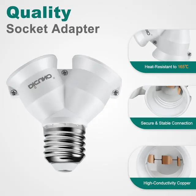 Alt view image 4 of 7 - 2 in 1 E26 Socket Splitter Adapter, Light Socket Splitter, 2-Pack
