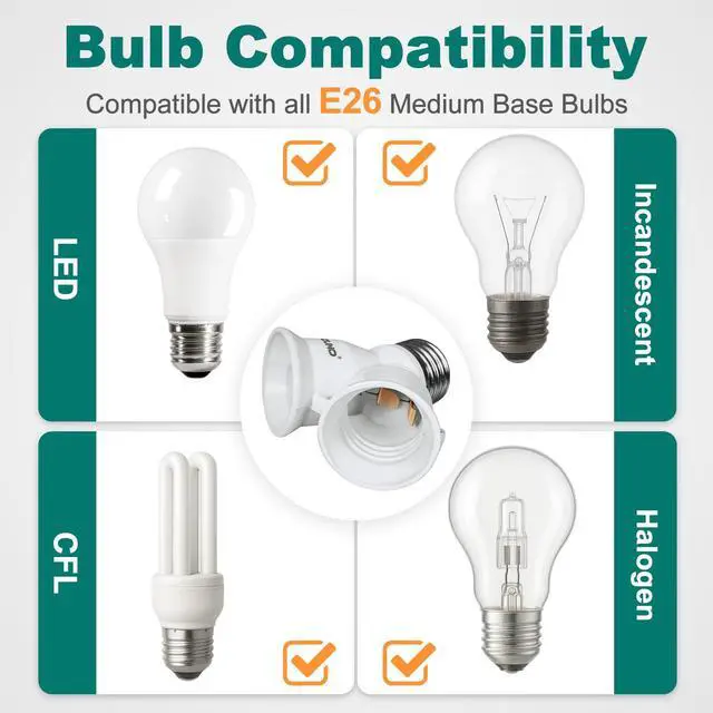 Alt view image 7 of 7 - 2 in 1 E26 Socket Splitter Adapter, Light Socket Splitter, 2-Pack
