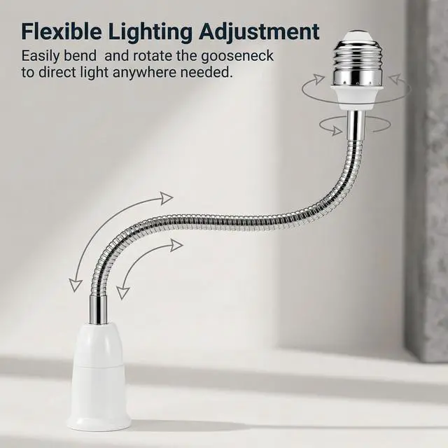 Alt view image 2 of 7 - E26 E27 Light Socket Extender Adapter 12 Inch, 2 Pack Flexible Gooseneck Extension Adjustable Light Bulb Socket Adapter Heat Resistant for LED CFL Halogen Lamps