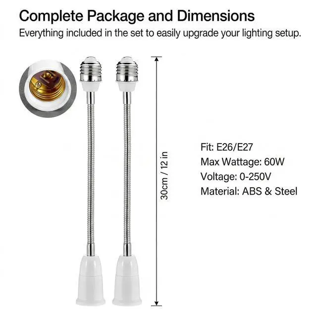 Alt view image 4 of 7 - E26 E27 Light Socket Extender Adapter 12 Inch, 2 Pack Flexible Gooseneck Extension Adjustable Light Bulb Socket Adapter Heat Resistant for LED CFL Halogen Lamps