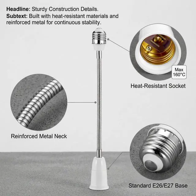 Alt view image 5 of 7 - E26 E27 Light Socket Extender Adapter 12 Inch, 2 Pack Flexible Gooseneck Extension Adjustable Light Bulb Socket Adapter Heat Resistant for LED CFL Halogen Lamps