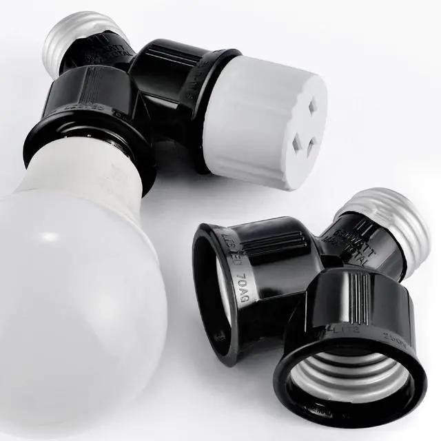 Alt view image 2 of 7 - Light Socket Adapter, Dual Light Bulb Splitter, Twin Bulb Holder Converter, Add Extra Lamp in Garage Increase Camera in A Socket. UL Listed (Black, 2)