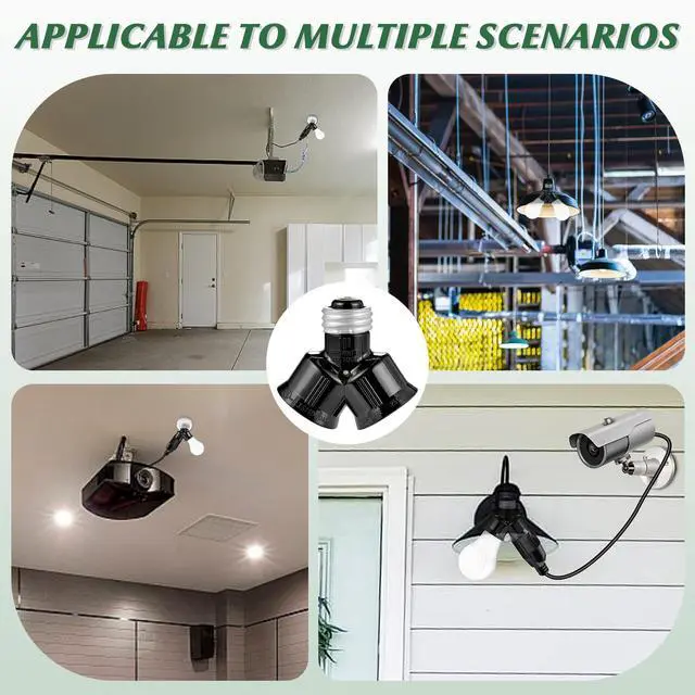 Alt view image 7 of 7 - Light Socket Adapter, Dual Light Bulb Splitter, Twin Bulb Holder Converter, Add Extra Lamp in Garage Increase Camera in A Socket. UL Listed (Black, 2)