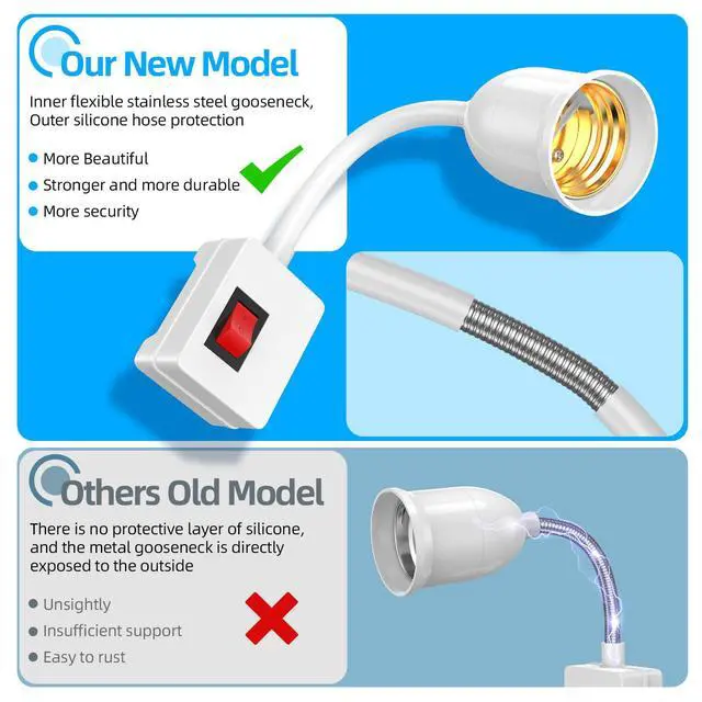 Alt view image 2 of 7 - E26/E27 Plug in Light Bulb Socket Adapter 2 Pack
