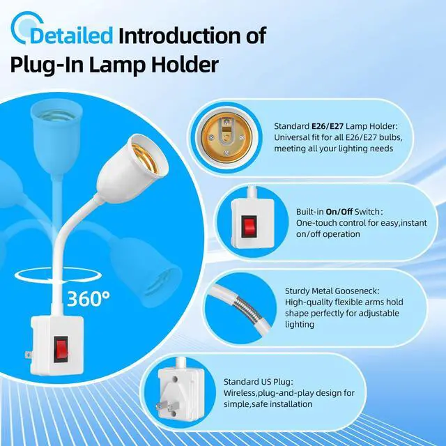 Alt view image 3 of 7 - E26/E27 Plug in Light Bulb Socket Adapter 2 Pack