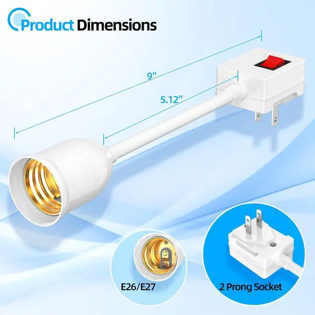 Alt view image 5 of 7 - E26/E27 Plug in Light Bulb Socket Adapter 2 Pack