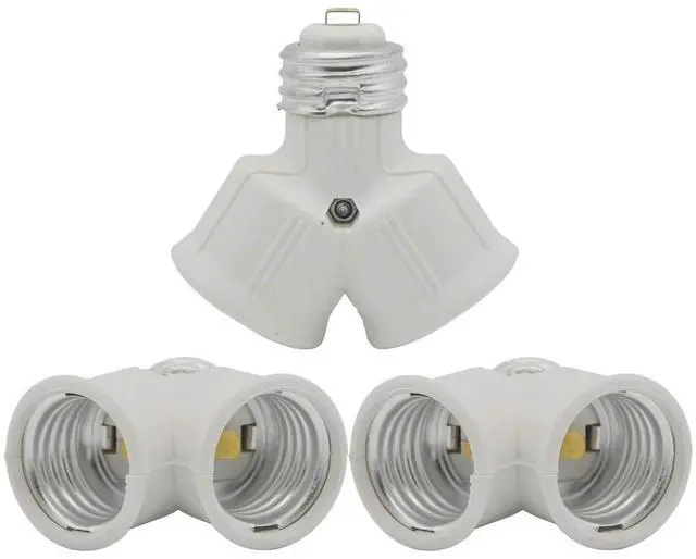 Main image of E26 Twin Light Bulb Adapter,Emnooti Medium Screw Socket Splitter Converter,Light Bulb Socket Splitter Adapter,E26 to Dual E26 Standard Screw Light Holder Adapter (White Color / 3-Pack)