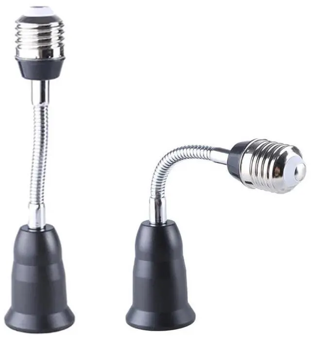 Main image of E26/E27 Light Socket Extender Adapter, 25cm/9.8 inch Light Bulb Extension,E26 to E26 Flexible Extension,360° Bendable Adjustable Standard E26/E27 Bulb Screw Base Extender Adapte,Black(2 Pack)