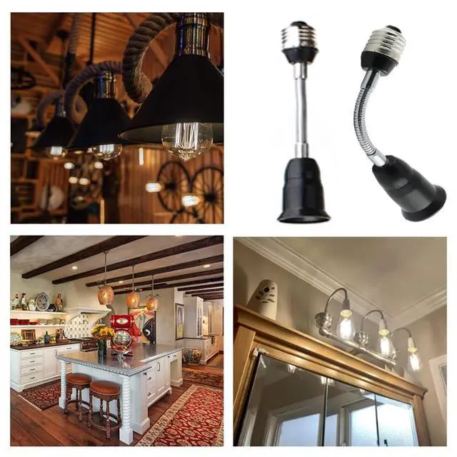 Alt view image 6 of 7 - E26/E27 Light Socket Extender Adapter, 25cm/9.8 inch Light Bulb Extension,E26 to E26 Flexible Extension,360° Bendable Adjustable Standard E26/E27 Bulb Screw Base Extender Adapte,Black(2 Pack)