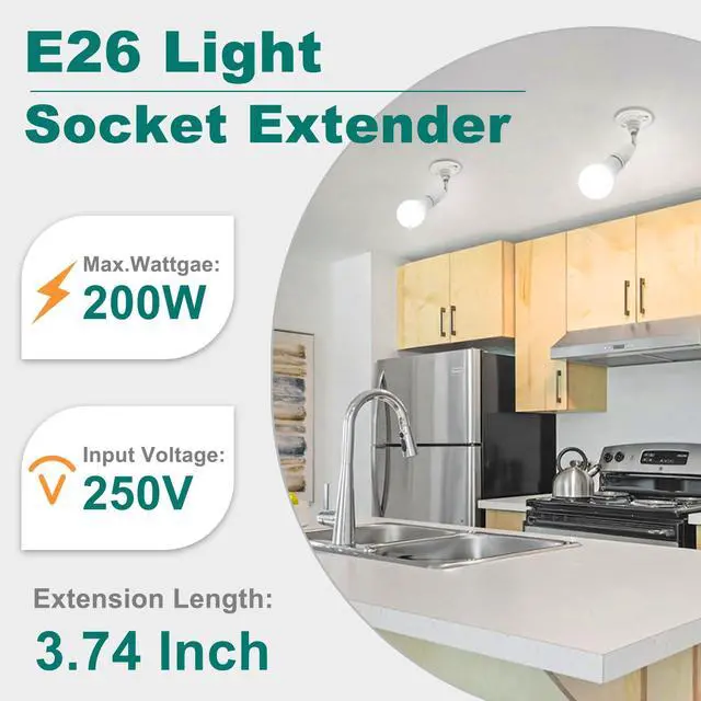 Alt view image 2 of 7 - E26 to E26 Socket Extender 3.74 in Extension, 180° Bendable, 4-Pack