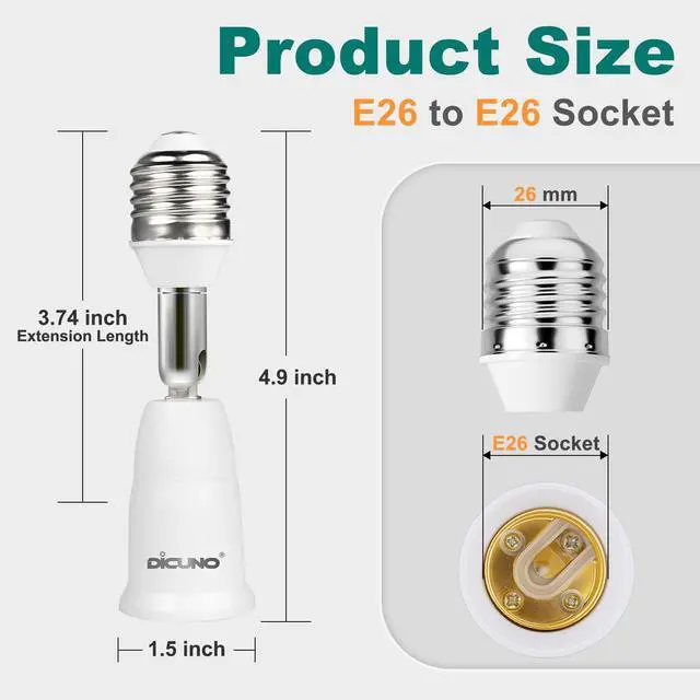 Alt view image 3 of 7 - E26 to E26 Socket Extender 3.74 in Extension, 180° Bendable, 4-Pack
