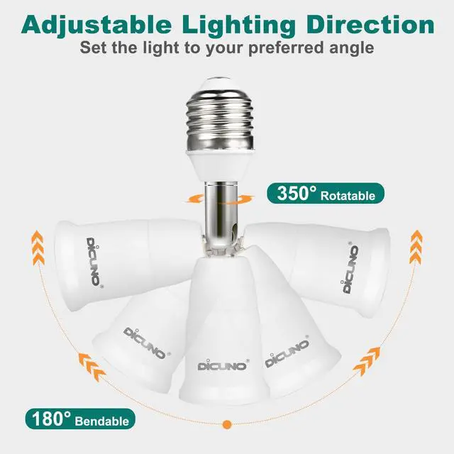 Alt view image 4 of 7 - E26 to E26 Socket Extender 3.74 in Extension, 180° Bendable, 4-Pack