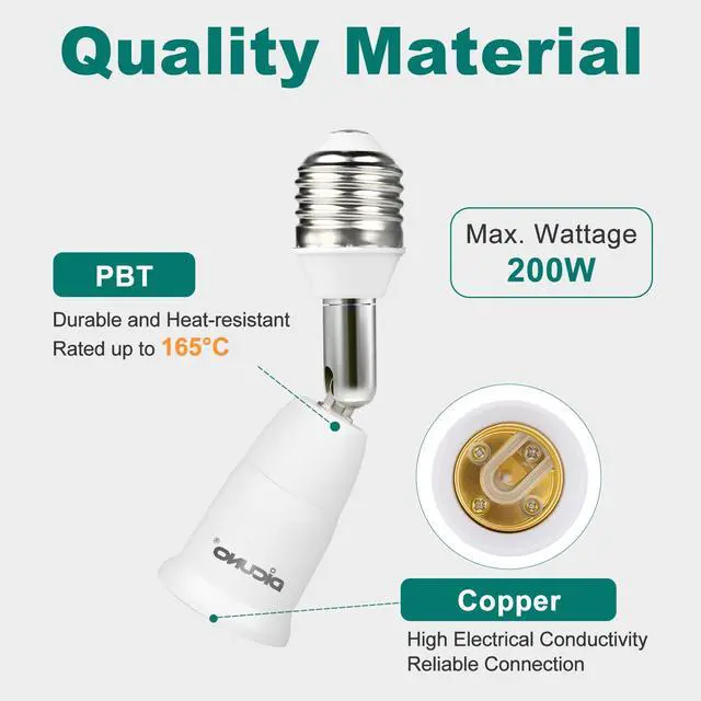Alt view image 5 of 7 - E26 to E26 Socket Extender 3.74 in Extension, 180° Bendable, 4-Pack