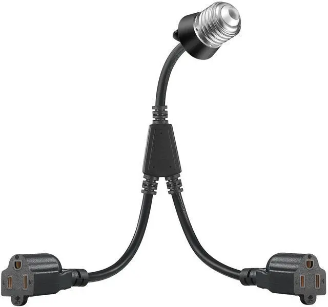 Main image of 1 Pcs 2 in 1 Light Socket to Plug Adapter, E26/E27 to 3 Prong Outlet, Black