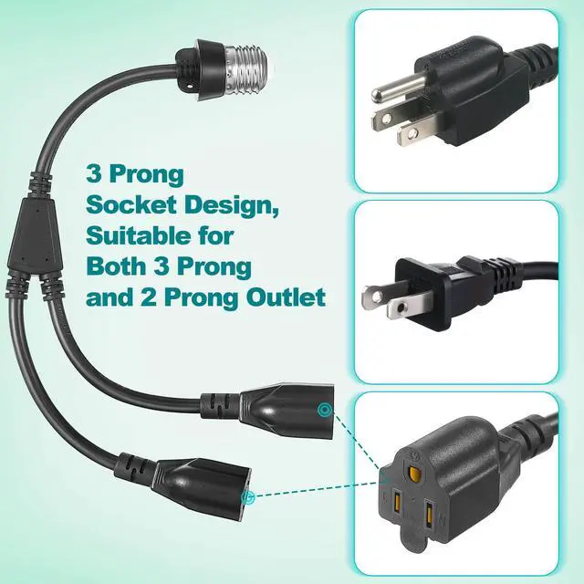 Alt view image 5 of 6 - 1 Pcs 2 in 1 Light Socket to Plug Adapter, E26/E27 to 3 Prong Outlet, Black