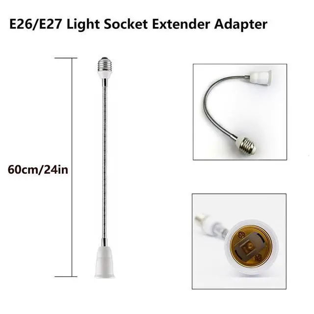 Alt view image 2 of 7 - E26/E27 Light Socket Extender Adapter,60cm/24 inch Light Bulb Extension,E26 to E26 Socket Extender,Bendable Flexible Gooseneck Adjustable Extension Socket Extender Adaptor (2 Pack)